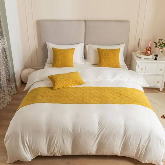 Morbuy Bettläufer und Kissen Bezug, Muschelmuster Jacquard Bettschal für den Fuß des Bettes Luxus Weicher Bettlaufer Schlafzimmer für Gästehaus Hotel Schlafzimme (45x210cm (Bettläufer),Gelb)