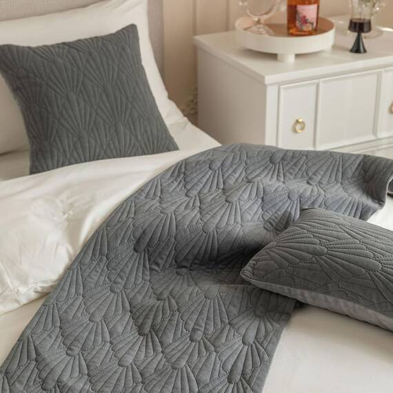 Morbuy Bettläufer und Kissen Bezug, Muschelmuster Jacquard Bettschal für den Fuß des Bettes Luxus Weicher Bettlaufer Schlafzimmer für Gästehaus Hotel Schlafzimme (45x210cm (Bettläufer),grau)