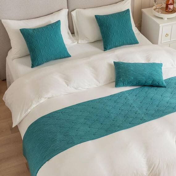 Morbuy Bettläufer und Kissen Bezug, Muschelmuster Jacquard Bettschal für den Fuß des Bettes Luxus Weicher Bettlaufer Schlafzimmer für Gästehaus Hotel Schlafzimme (45x240cm (Bettläufer),Himmelblau)