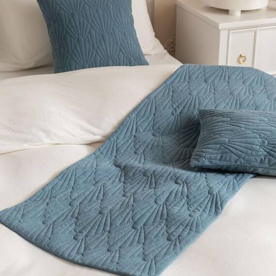 Morbuy Bettläufer und Kissen Bezug, Muschelmuster Jacquard Bettschal für den Fuß des Bettes Luxus Weicher Bettlaufer Schlafzimmer für Gästehaus Hotel Schlafzimme (45x45cm (Kissenbezug),grau Blau)