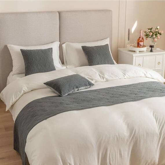 Morbuy Bettläufer und Kissen Bezug, Muschelmuster Jacquard Bettschal für den Fuß des Bettes Luxus Weicher Bettlaufer Schlafzimmer für Gästehaus Hotel Schlafzimme (45x210cm (Bettläufer),grau)