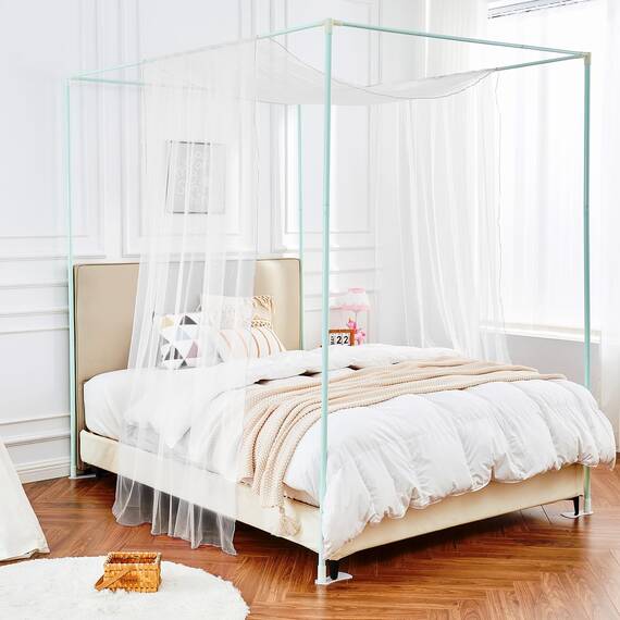 WANFASO Weißer Betthimmel für Mädchen, durchscheinender Doppel-Baldachin, Bettvorhänge, Prinzessinnen-Baldachin, Schal mit Lichtern für Mädchen, Schlafzimmer-Dekor (2 Paneele)