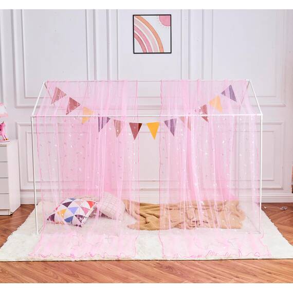 WANFASO Rosa Pferd Betthimmel-Vorhänge mit Lichtern, Prinzessinnen-Betthimmel für Mädchen, Kinderzimmer-Dekoration, durchsichtige Einzelbett-Betthimmel-Vorhänge, Schal (2 Paneele)