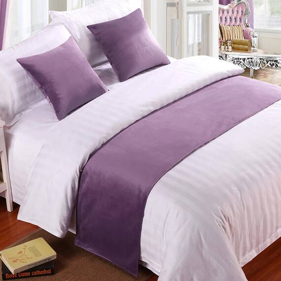 QRGMKL Premium Samt Bettläufer Tagesdecke, weich kein verblassender Bettschal Läufer für Schlafzimmer Hochzeitszimmer Home Hotel Bettwäsche Dekorationen-Purple||240X50cm for 1.8m Bed