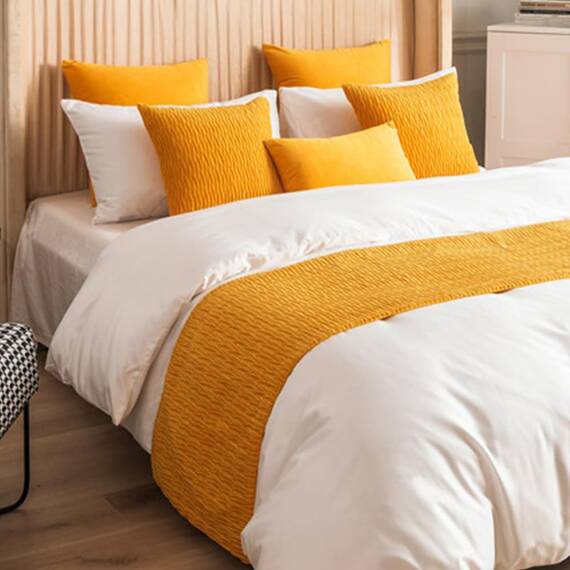 Morbuy Bettläufer und Kissen Bezug, Reversibel Bettschal für den Fuß des Bettes Luxus Weicher Bettlaufer Schlafzimmer für Hotel Gästehaus Schlafzimme (45x210cm (Jacquard-Bettläufer),helles Gelb)