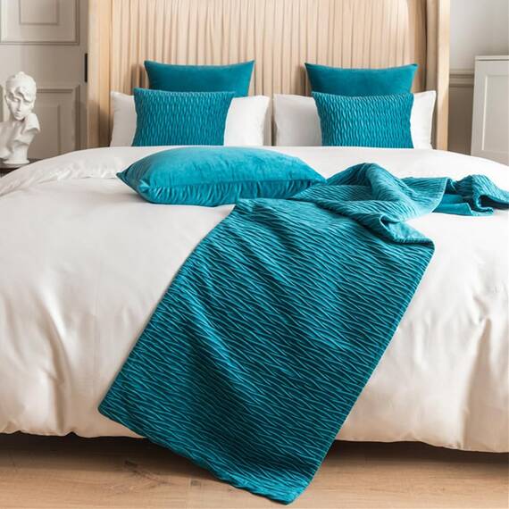 Morbuy Bettläufer und Kissen Bezug, Reversibel Bettschal für den Fuß des Bettes Luxus Weicher Bettlaufer Schlafzimmer für Hotel Gästehaus Schlafzimme (45x45cm (Jacquard-Kissenbezug),Himmelblau)