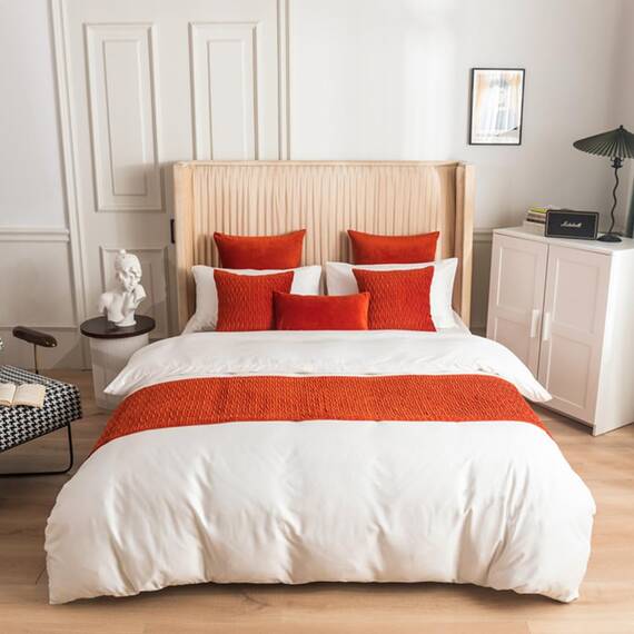 Morbuy Bettläufer und Kissen Bezug, Reversibel Bettschal für den Fuß des Bettes Luxus Weicher Bettlaufer Schlafzimmer für Hotel Gästehaus Schlafzimme (45x240cm (Jacquard-Bettläufer),Orange)