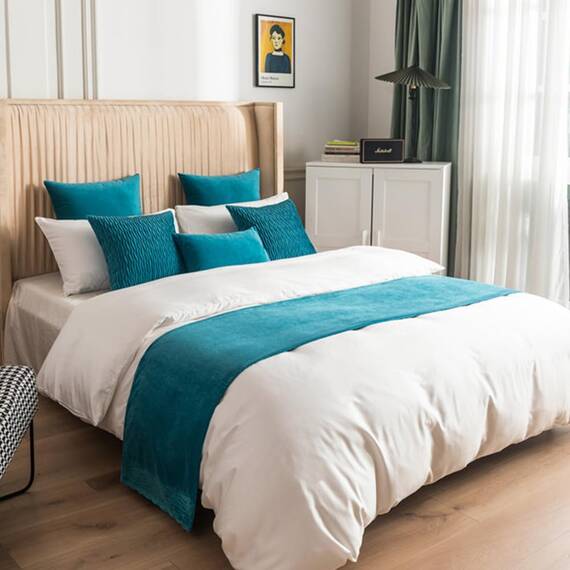 Morbuy Bettläufer und Kissen Bezug, Reversibel Bettschal für den Fuß des Bettes Luxus Weicher Bettlaufer Schlafzimmer für Hotel Gästehaus Schlafzimme (45x45cm (Jacquard-Kissenbezug),Himmelblau)