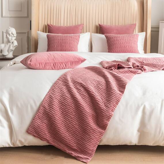 Morbuy Bettläufer und Kissen Bezug, Reversibel Bettschal für den Fuß des Bettes Luxus Weicher Bettlaufer Schlafzimmer für Hotel Gästehaus Schlafzimme (55x55cm (Kissenbezug),Rosa)