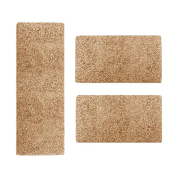 Shaggy-Bettumrandung Sphinx - 3-teiliges Läufer-Set für das Schlafzimmer - Hochflor Bettvorleger in vielen Farben (B: 67 cm | L: 1 x 240 cm + 2 x 140 cm, Beige)