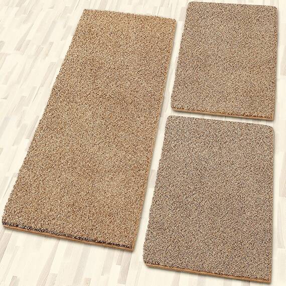 Shaggy-Bettumrandung Sphinx - 3-teiliges Läufer-Set für das Schlafzimmer - Hochflor Bettvorleger in vielen Farben (B: 67 cm | L: 1 x 240 cm + 2 x 140 cm, Beige)