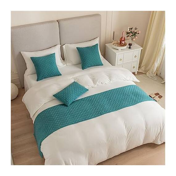 Morbuy Bettläufer mit Kissen, Bettschal für den Fuß des Bettes Luxus Weicher Bettlaufer Schlafzimmer für Gästehaus Hotel Schlafzimme Dekorativer (See blau,45x210+45x45cm)