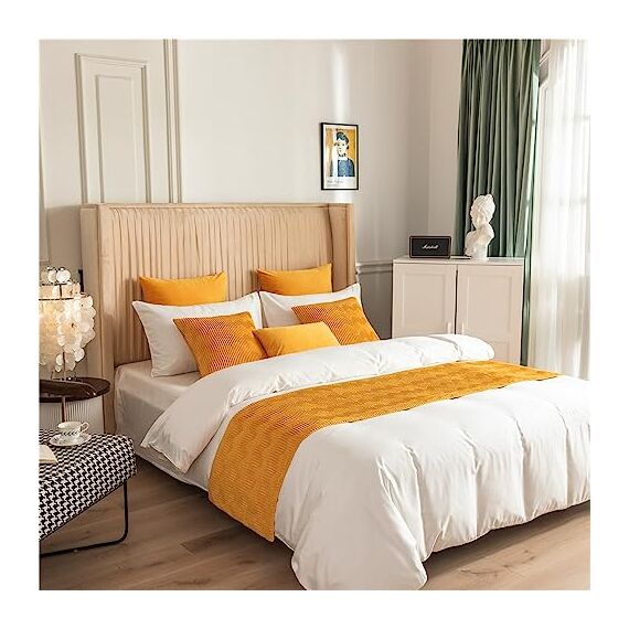 Morbuy Bettläufer mit Kissen, Bettschal für den Fuß des Bettes Luxus Weicher Bettlaufer Schlafzimmer für Gästehaus Hotel Schlafzimme Dekorativer (45x240+45x45cm,Goldgelb)
