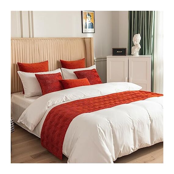 Morbuy Bettläufer mit Kissen, Bettschal für den Fuß des Bettes Luxus Weicher Bettlaufer Schlafzimmer für Gästehaus Hotel Schlafzimme Dekorativer (45x240+45x45cm,Rot)