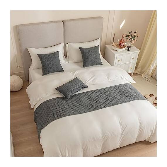 Morbuy Bettläufer mit Kissen, Bettschal für den Fuß des Bettes Luxus Weicher Bettlaufer Schlafzimmer für Gästehaus Hotel Schlafzimme Dekorativer (Grau,45x210+45x45cm)