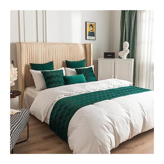Morbuy Bettläufer mit Kissen, Bettschal für den Fuß des Bettes Luxus Weicher Bettlaufer Schlafzimmer für Gästehaus Hotel Schlafzimme Dekorativer (45x180+45x45cm,Dunkelgrün)