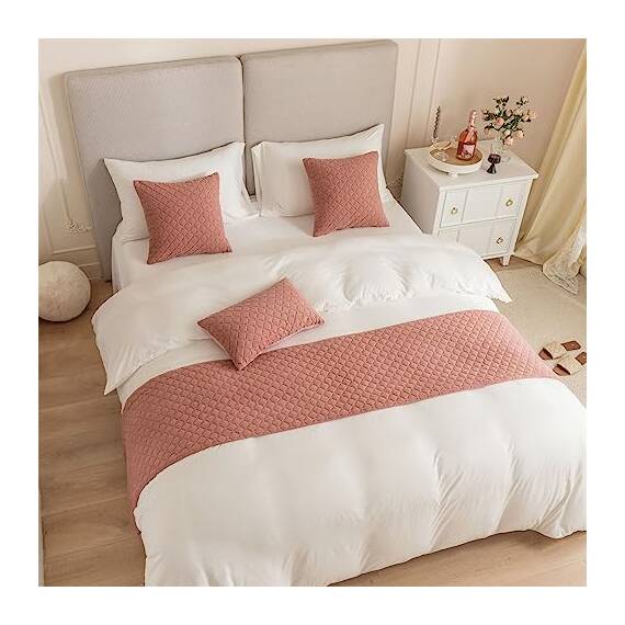 Morbuy Bettläufer mit Kissen, Bettschal für den Fuß des Bettes Luxus Weicher Bettlaufer Schlafzimmer für Gästehaus Hotel Schlafzimme Dekorativer (Rosa,45x180+45x45cm)