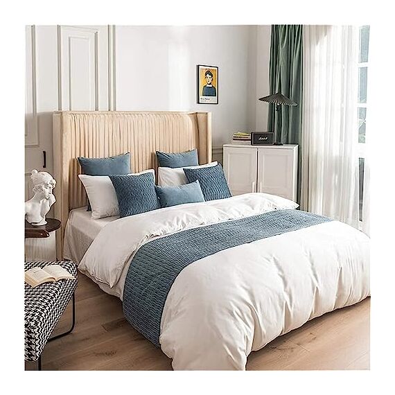 Morbuy Bettläufer mit Kissen, Bettschal für den Fuß des Bettes Luxus Weicher Bettlaufer Schlafzimmer für Gästehaus Hotel Schlafzimme Dekorativer (45x210+45x45cm,Trübes Blau)