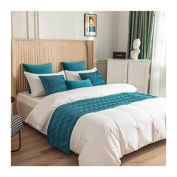 Morbuy Bettläufer mit Kissen, Bettschal für den Fuß des Bettes Luxus Weicher Bettlaufer Schlafzimmer für Gästehaus Hotel Schlafzimme Dekorativer (45x240+45x45cm,Türkis)
