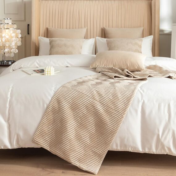 Morbuy 45x180cm Bettläufer mit 2 Kissen 45x45cm, Weicher Bettlaufer für Gästehaus Hotel Schlafzimmer Bettwäsche Tagesdecke Dekoration für 1.2m Bett -Beige