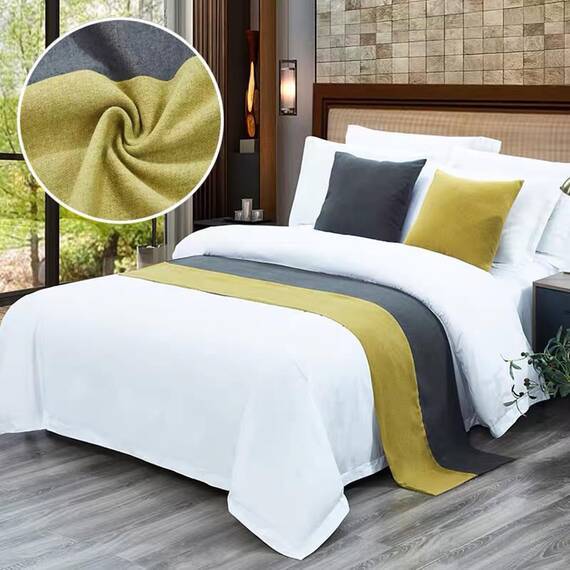 TTiiLoe Luxuriöser Bettläufer, Bettschal für Bettwäsche, Dekoration, moderne Decken, Tagesdecke, Hotel-Bettbezug, Schutz für Schlafzimmer, Gelbgrau, 50 x 260 cm für 2 m Bett