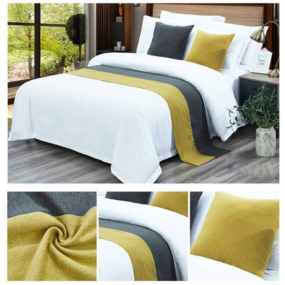 TTiiLoe Luxuriöser Bettläufer, Bettschal für Bettwäsche, Dekoration, moderne Decken, Tagesdecke, Hotel-Bettbezug, Schutz für Schlafzimmer, Gelbgrau, 50 x 260 cm für 2 m Bett