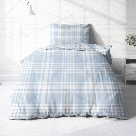 Träumschön Biber Bettwäsche Set 4tlg 135x200 cm + 80x80 cm – Flauschige Bettwäsche Hellblau – Weiche Winterbettwäsche Kariert - Atmungsaktiv, Warm & Hautfreundlich - 100% Baumwolle