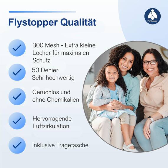 Flystopper XXL Moskitonetz Reise für Doppelbett – Mückennetz Bett mit extra großem Ring (80 cm), Moskitonetz Bett inkl. Aufhängeschnur & Tragetasche – Himmelbett Mückenschutz–250x80x1400cm