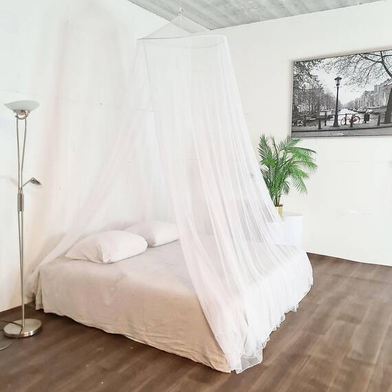 Flystopper XXL Moskitonetz Reise für Doppelbett – Mückennetz Bett mit extra großem Ring (80 cm), Moskitonetz Bett inkl. Aufhängeschnur & Tragetasche – Himmelbett Mückenschutz–250x80x1400cm