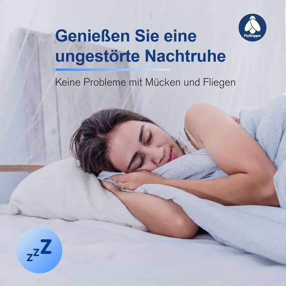 Flystopper XXL Moskitonetz Reise für Doppelbett – Mückennetz Bett mit extra großem Ring (80 cm), Moskitonetz Bett inkl. Aufhängeschnur & Tragetasche – Himmelbett Mückenschutz–250x80x1400cm