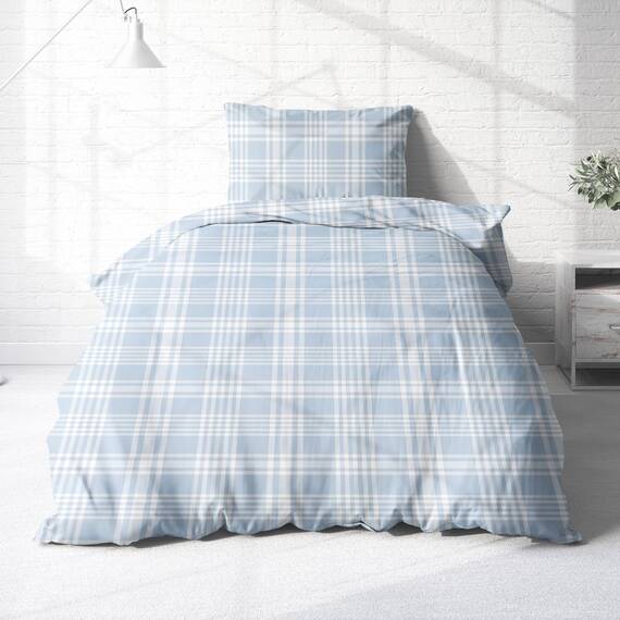 Träumschön Biber Bettwäsche Set 2tlg 135x200 cm + 80x80 cm – Flauschige Bettwäsche Hellblau – Weiche Winterbettwäsche Kariert - Atmungsaktiv, Warm & Hautfreundlich - 100% Baumwolle