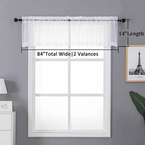 Aiyufneg weiße durchsichtige Fenstervolant-Vorhänge, lichtfilternde Küchenvolants, Fensterbehandlung, kleine Voile-Vorhänge für Wohnzimmer/Badezimmer/Keller, obere Doppelstangentasche, 2 Stück