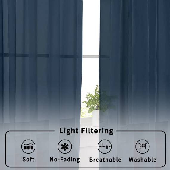 Aiyufneg Kleine durchscheinende Stufenvorhänge, halbe Küchengardine, lichtfilternd, Bauernhaus, 61 cm, Fensterpaneele, Stangentasche, marineblau, Voile, kurzer Vorhang für Badezimmer, 101 cm B x 61 L,