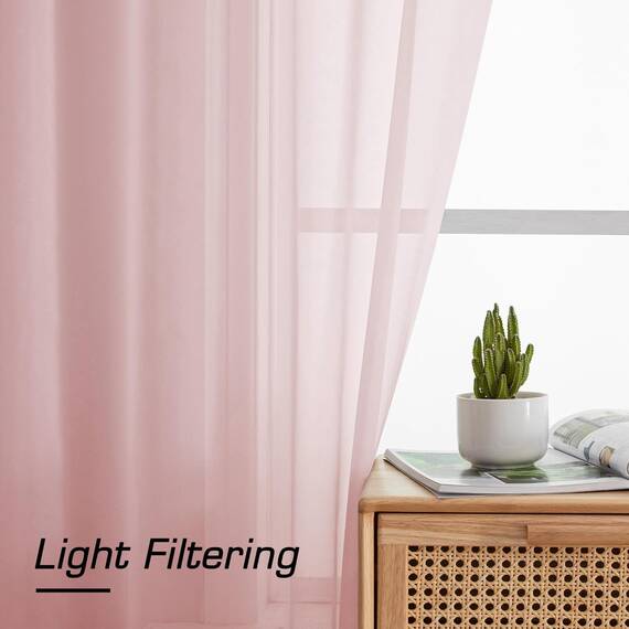 Aiyufeng Durchsichtige Vorhänge, 114 cm Länge, 2 Paneele, lichtfilternde, luftige Stangentasche, Hellrosa, Fenstervorhang, Behandlungsvorhänge für Küche, Schlafzimmer, Wohnzimmer, jeweils 106 x 114 cm