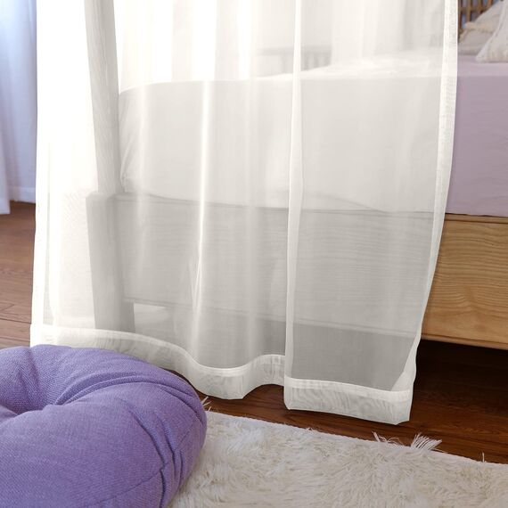 Linentalks transparente Baldachin-Bettvorhänge für King-, Doppel-, Standard- und Einzelbetten, 4-Eck-Bett-Baldachine & Vorhänge, Himmelbett-Vorhänge für Vierpfostenbetten, transparent, elfenbeinfarben