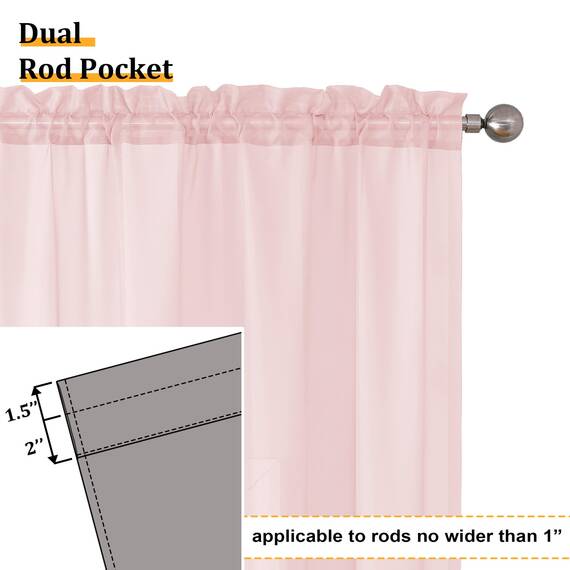 Aiyufeng Durchsichtige Vorhänge, 114 cm Länge, 2 Paneele, lichtfilternde, luftige Stangentasche, Hellrosa, Fenstervorhang, Behandlungsvorhänge für Küche, Schlafzimmer, Wohnzimmer, jeweils 106 x 114 cm