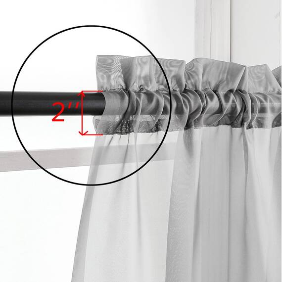 Aiyufneg 2 Paneele grau durchscheinender Volant – kurz, frisch durchscheinende Vorhänge für Fenster, Keller, halbtransparente Volants für Küchenfenster, Doppelstangentasche (Grau, 101,6 x 35,6 cm