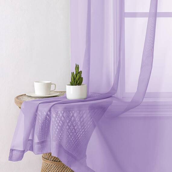 Aiyufeng Hellviolette transparente Vorhänge, 137 cm Länge, lichtfilternde Fenstervorhänge, Vorhänge für Küche, Schlafzimmer/Kinderzimmer, Voile-Oberseite, Doppelstangentasche, 106,7 x 137,2 cm