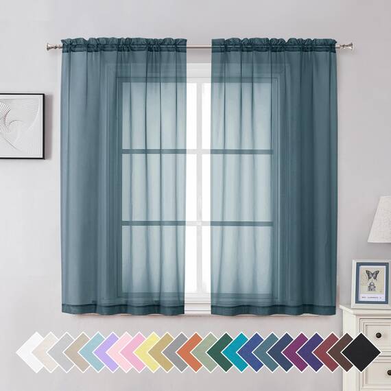 Aiyufeng Durchsichtige Vorhänge, 137 cm lang, 2 Paneele, lichtfilternde, luftige Stangentasche, staubblau, Fenstervorhang, Behandlungsvorhänge für Küche, Schlafzimmer, Wohnzimmer, jeweils 106 x 137 cm