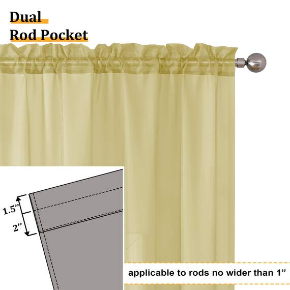 Aiyufeng - Gelbe transparente Vorhänge, 183 cm lang, Set mit 2 Paneelen, halbtransparent, Voile, mit Stangentasche, für Fenster, Baldachin für Bett, Wohnzimmer, Esszimmer