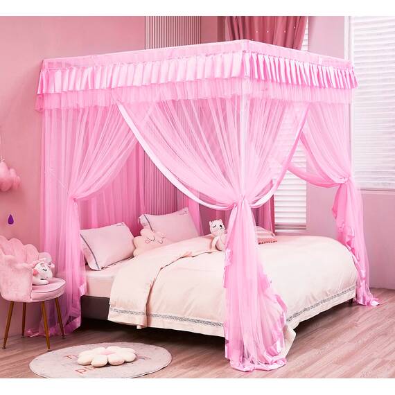 Mengersi Betthimmel für Mädchen, Bettvorhang, für Prinzessinnen, Geburtstagsgeschenk, Dekoration für Mädchenzimmer, rosa