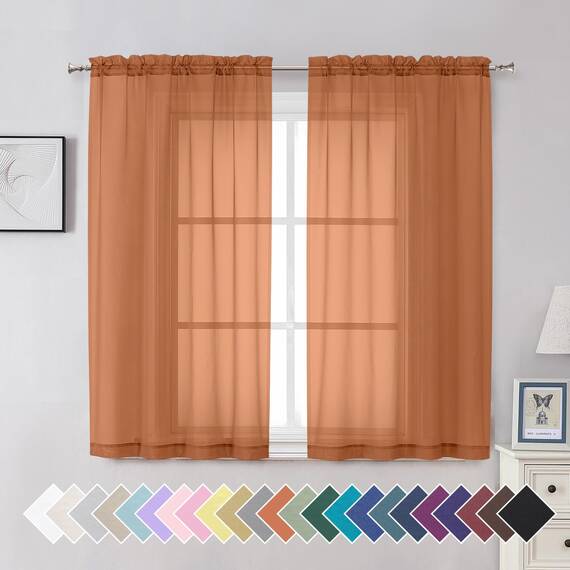 Aiyufeng Transparente Vorhänge, 137 cm lang, 2 Paneele, lichtfilternd, luftige Stangentasche, orangefarbene Fenstervorhänge, Behandlungsvorhänge für Küche, Schlafzimmer, Wohnzimmer, jeweils 106 x 137