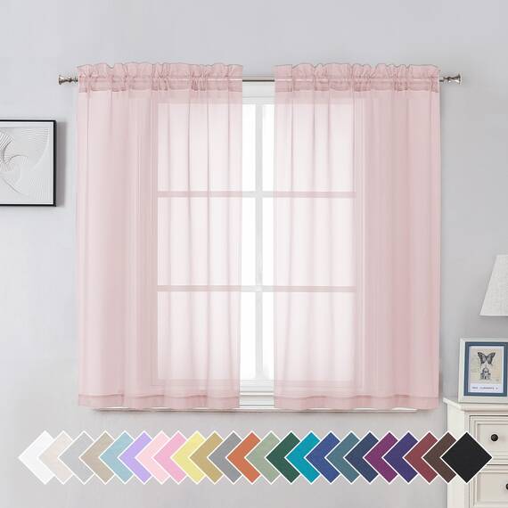 Aiyufeng Durchsichtige Vorhänge, 114 cm Länge, 2 Paneele, lichtfilternde, luftige Stangentasche, Hellrosa, Fenstervorhang, Behandlungsvorhänge für Küche, Schlafzimmer, Wohnzimmer, jeweils 106 x 114 cm