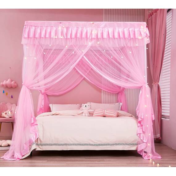 Mengersi Betthimmel für Mädchen, Bettvorhang, für Prinzessinnen, Geburtstagsgeschenk, Dekoration für Mädchenzimmer, rosa