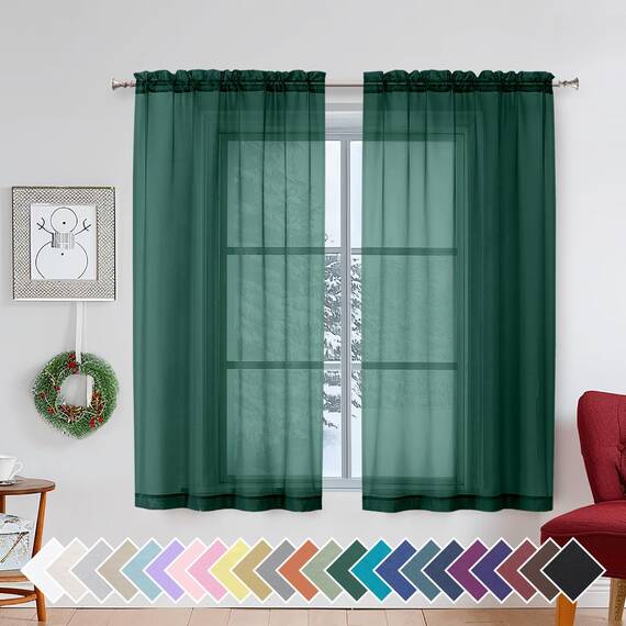 Aiyufeng Hunter Green Sheer Vorhang, 137 cm Länge, 2 Paneele für Wohnzimmer, lichtfilternde Voile, grüne Vorhänge für Schlafzimmer, Terrasse, Schiebetür, jeweils 106,7 x 137,2 cm (B x L)