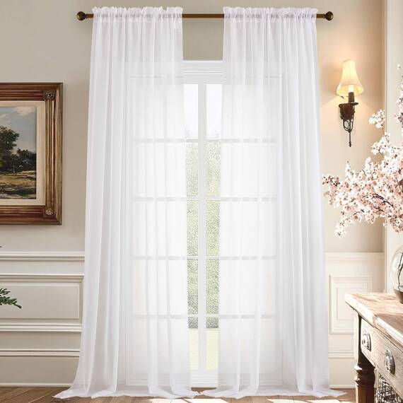 Aiyufeng Durchsichtige weiße Vorhänge, extra lange Stangentasche, einfarbig, Fenstervorhang, elegante Vorhänge und Vorhänge für Wohnzimmer, Schlafzimmer, 2 Paneele (Weiß, 149,9 x 305,8 cm (B x L)