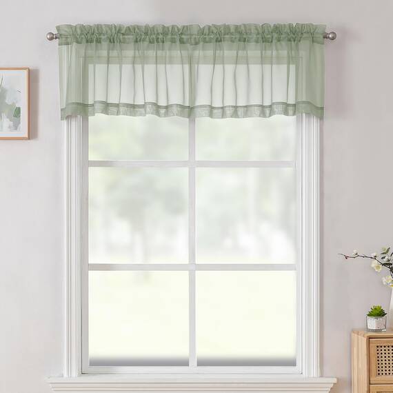 Aiyufneg 2 Vorhänge Salbeigrün durchscheinender Volant – kurzer, frischer, transparenter Vorhangvolant für Fenster, Keller, Doppelstabtasche (salbeigrün, 101.6x35.6 cm lang)