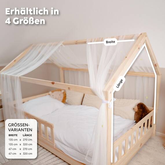 lilimaus Hausbett Himmel mit leuchtenden Sternen - Betthimmel Hausbett Deko - Geschenk Mädchen & Jungen - Himmelbett Vorhänge für 90x200 & 120x200 Kinderbetten - Leuchtsterne Kinderzimmer Deko