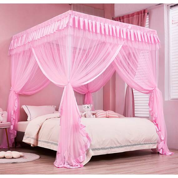 Mengersi Betthimmel für Mädchen, Bettvorhang, für Prinzessinnen, Geburtstagsgeschenk, Dekoration für Mädchenzimmer, rosa