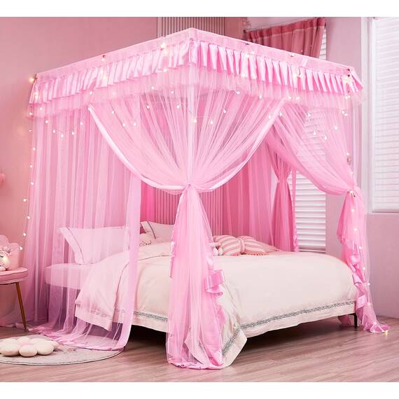 Mengersi Betthimmel für Mädchen, Bettvorhang, für Prinzessinnen, Geburtstagsgeschenk, Dekoration für Mädchenzimmer, rosa
